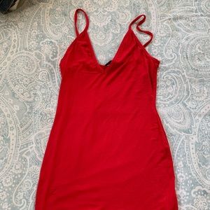 Basic red extreme plunge straps bodycon dress
